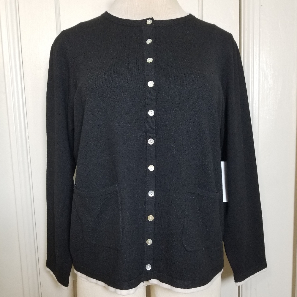 DESIGN HISTORY 2X Black White Piping Button down Long Sleeve Cardigan NWT